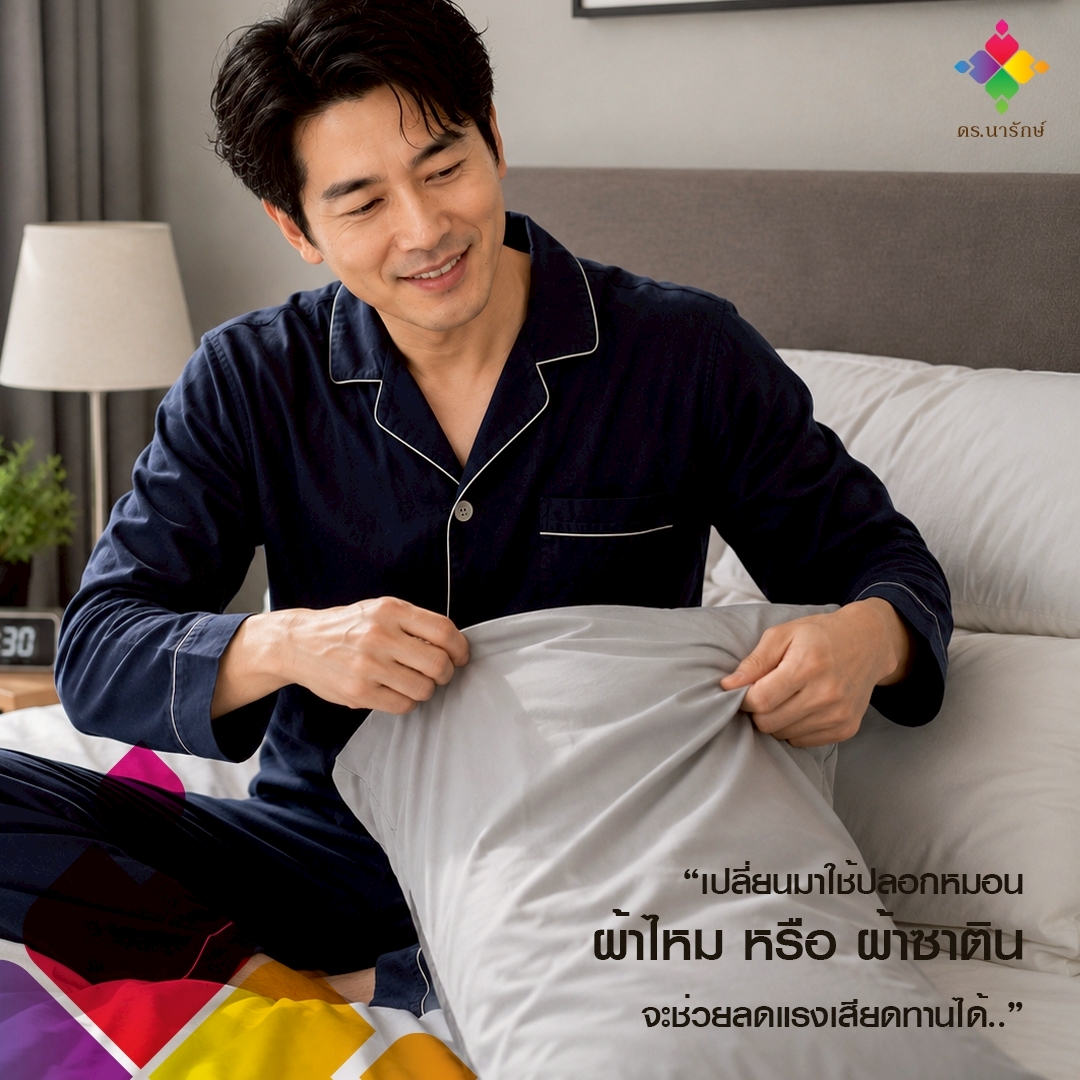 ผู้ชายเปลี่ยนปลอกหมอนเป็นผ้าไหมหรือผ้าซาตินเพื่อลดแรงเสียดทานและผมร่วงตอนนอน