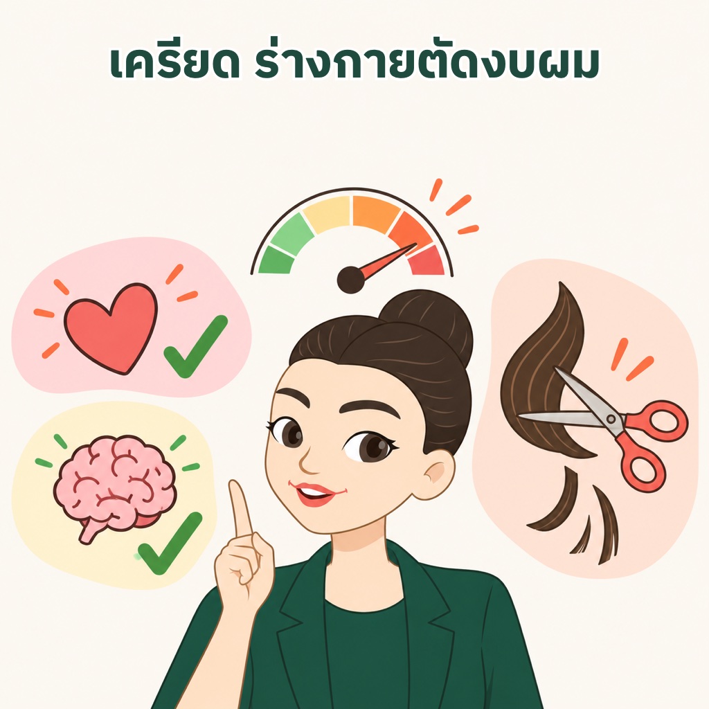 คอร์ติซอลฮอร์โมนความเครียด ร่างกายส่งพลังงานให้หัวใจและสมองก่อน ส่วนเส้นผมและผิวโดนตัดงบ ช่วงเครียดจัดผมจึงร่วงและหน้าหมอง