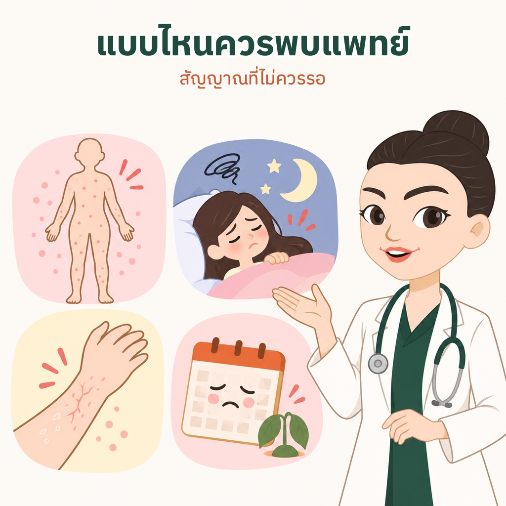 สัญญาณผิวแห้งคันที่ควรพบแพทย์ ผื่นกระจายกว้าง นอนไม่หลับ ผิวแตกเป็นรอย และไม่ดีขึ้น