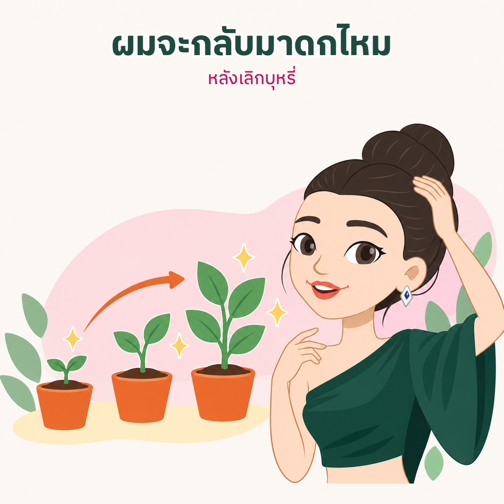 มาสคอตสัมผัสผมอย่างมีความหวัง ข้างๆ มีต้นกล้าเติบโตสามระยะ