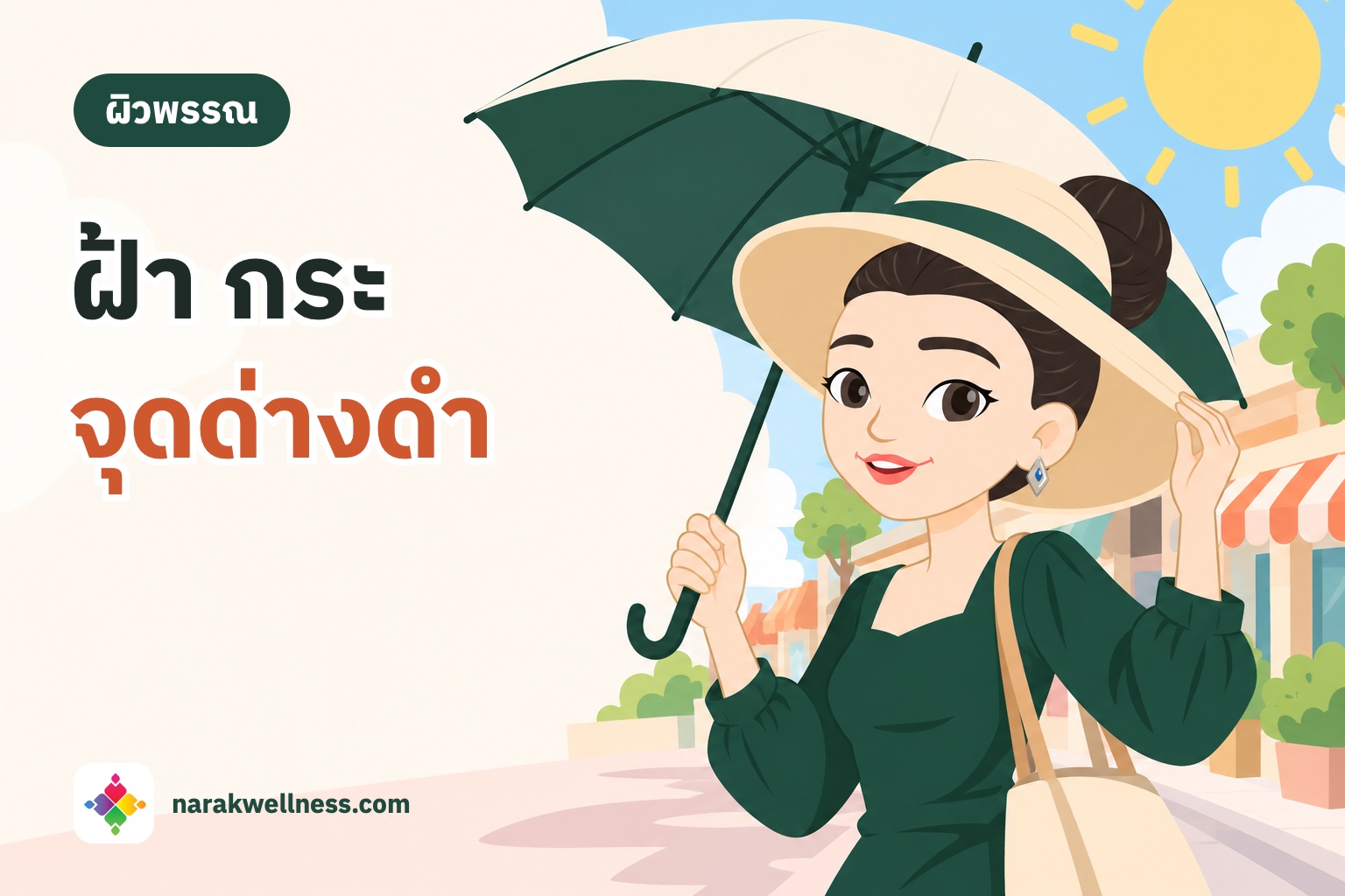 มาสคอตนารักษ์ใส่หมวกปีกกว้างและถือร่มกลางแดดบนถนนในเมืองไทย